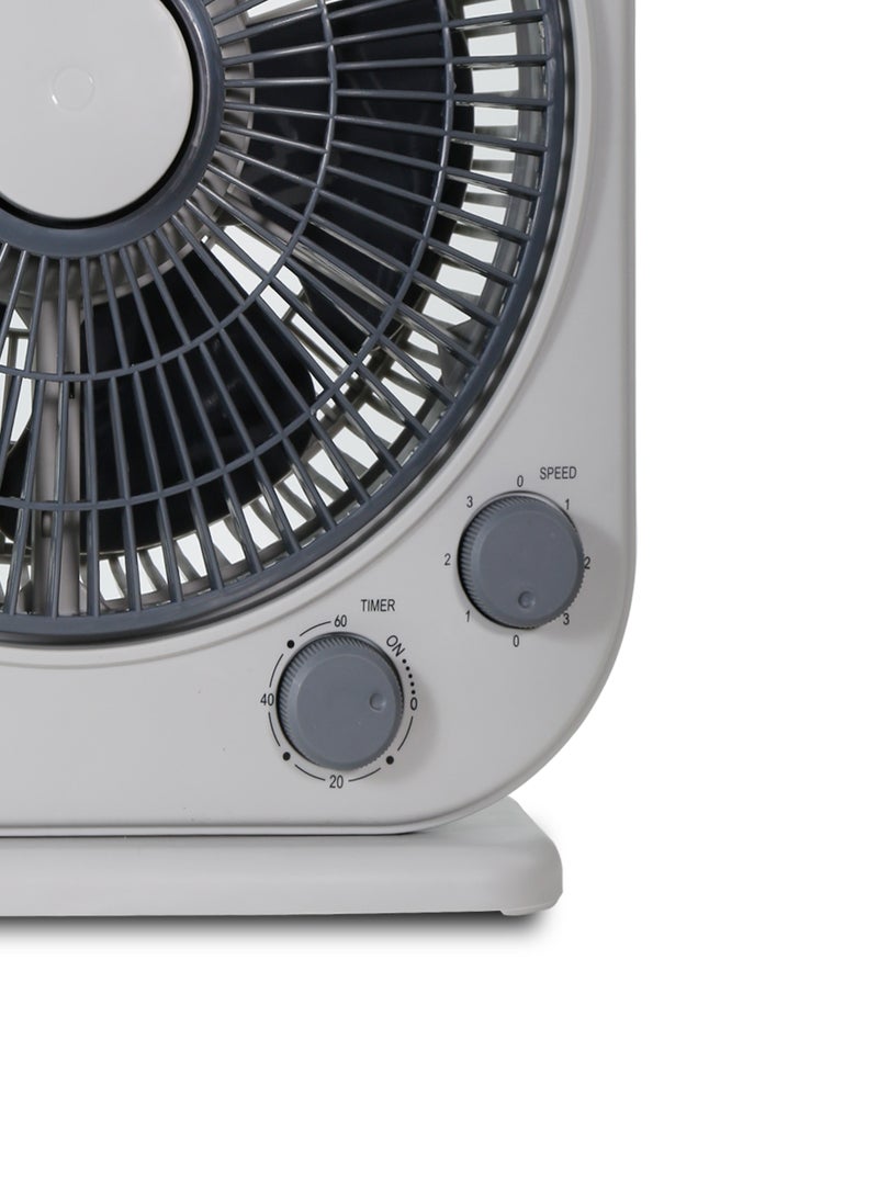 10-inch Box Fan CK2044, 3 Speed Control, 60 minutes timer, Personal Desk Box Fan With Powerful Motor With Powerful Airflow, Table Fan for Office, Home (3 Speed) Fan Guard CK2044 White