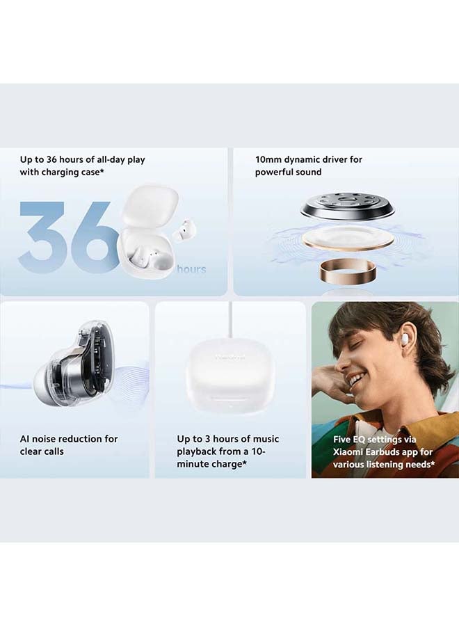 شاومي - Redmi Buds 6 Play - In-Ear Headphones, 36h Battery Life, 10 mm Dynamic Driver with 5 EQ Settings, AI Noise reductions for Calls, Bluetooth 5.4, Quick Charge for 3h Music in 10 Minutes White - Image 1
