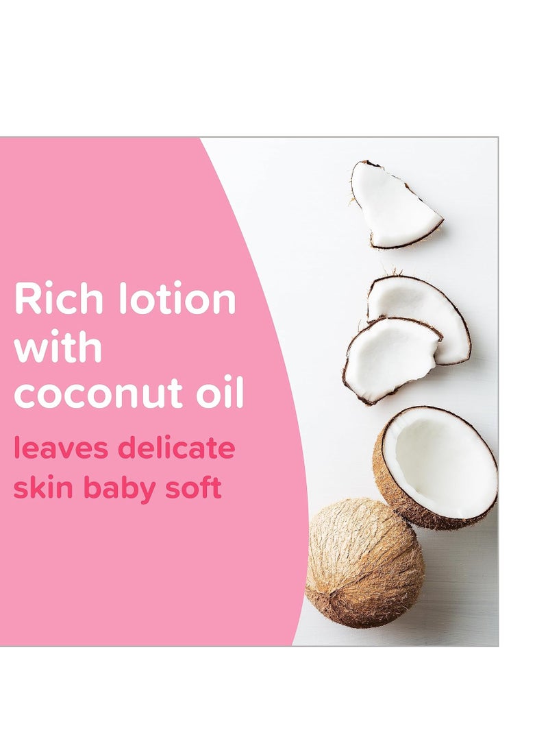 جونسون لوشن مرطب لطيف للأطفال باللون الوردي مع زيت جوز الهند لبشرة الأطفال الحساسة، خالي من البارابين والفثالات والأصباغ، مضاد للحساسية ومختبر من قبل أطباء الجلد، للعناية ببشرة الأطفال، 27.1 أونصة سائلة - Image 4