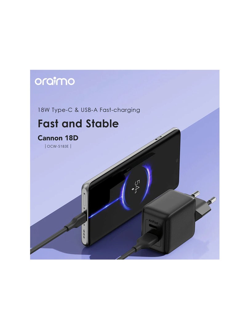 Oraimo Oraimo Cannon Wall Charger PD 18W Fast Charging OCW-5183E+C53 - Black - Image 2