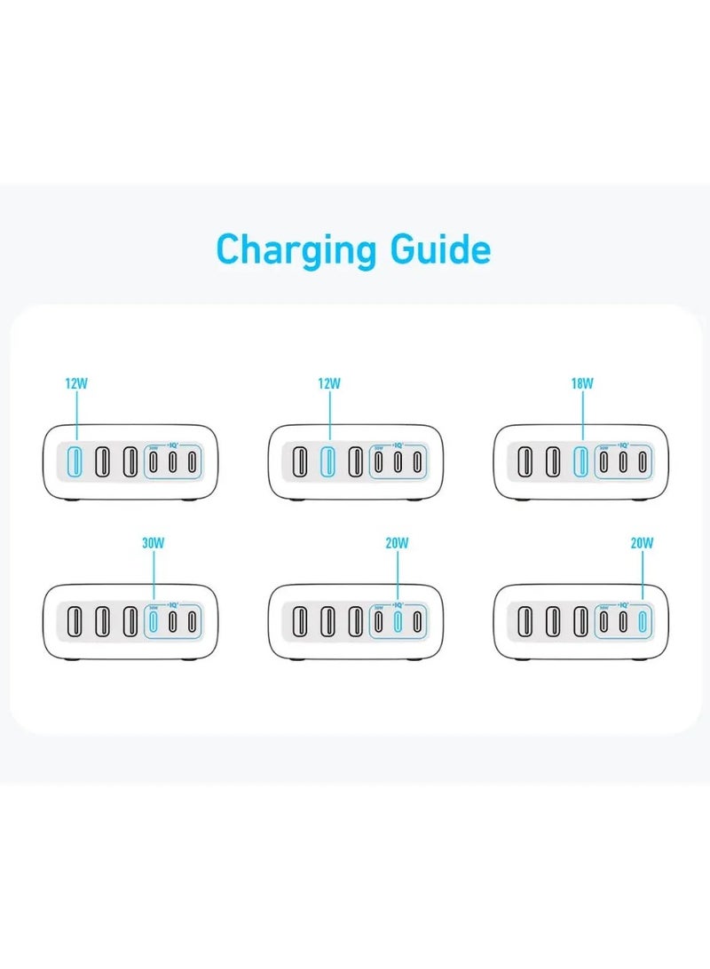 Anker - USB C Charger, 6 Port Charging Station with 112W Power, for iPhone 16/15/14/13/12 Series, MacBook, Galaxy, iPad, and Samsung S25/S24 (Cable Not Included) Black - Image 1