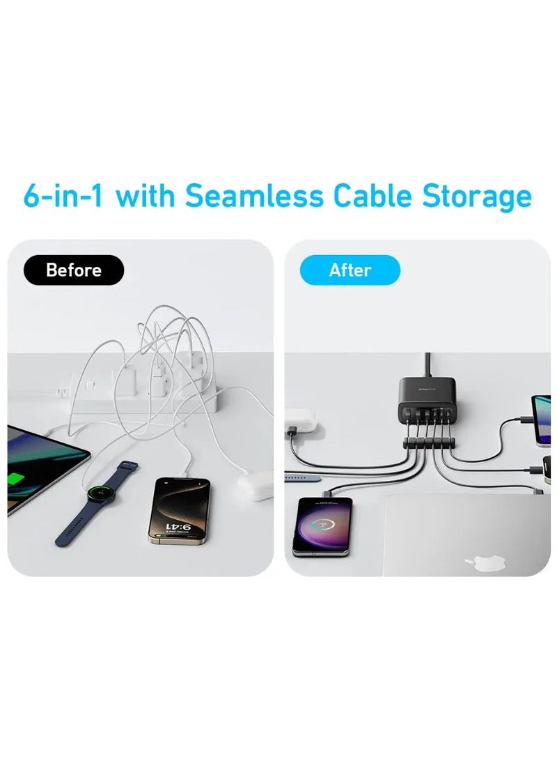 Anker - USB C Charger, 6 Port Charging Station with 112W Power, for iPhone 16/15/14/13/12 Series, MacBook, Galaxy, iPad, and Samsung S25/S24 (Cable Not Included) Black - Image 1