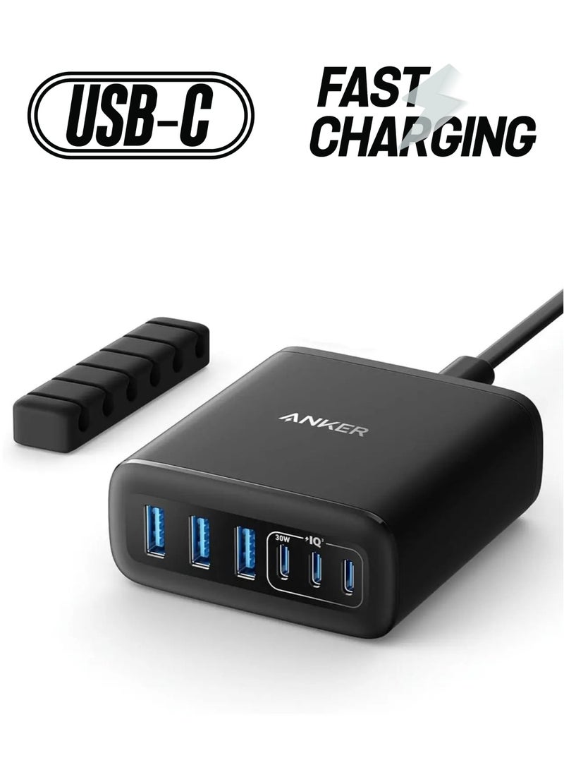 Anker - USB C Charger, 6 Port Charging Station with 112W Power, for iPhone 16/15/14/13/12 Series, MacBook, Galaxy, iPad, and Samsung S25/S24 (Cable Not Included) Black - Image 1