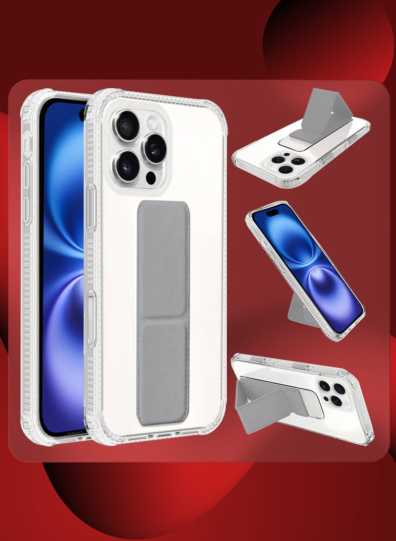 مارجون ( for iPhone 16 Pro Max ) Case with Phone Grip and Expanding Stand, Kickstand Fully Protective Cover with Phone Grip Holder Light Blue - Image 2