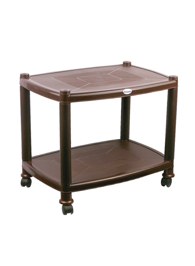 ESQUBE Esqube Sigma Plastic Trolley Portable Coffee Table, Brown Color Brown  - Image 1