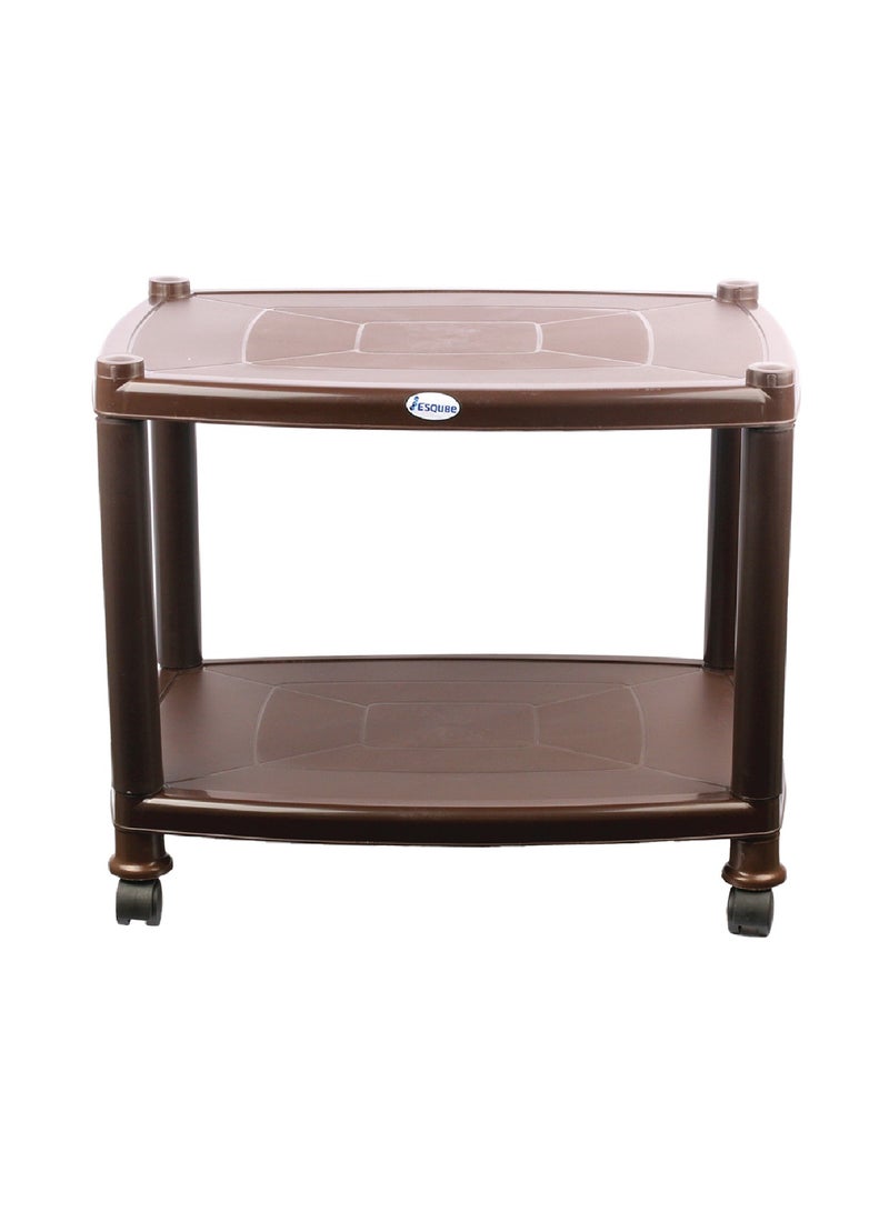ESQUBE Esqube Sigma Plastic Trolley Portable Coffee Table, Brown Color Brown  - Image 2