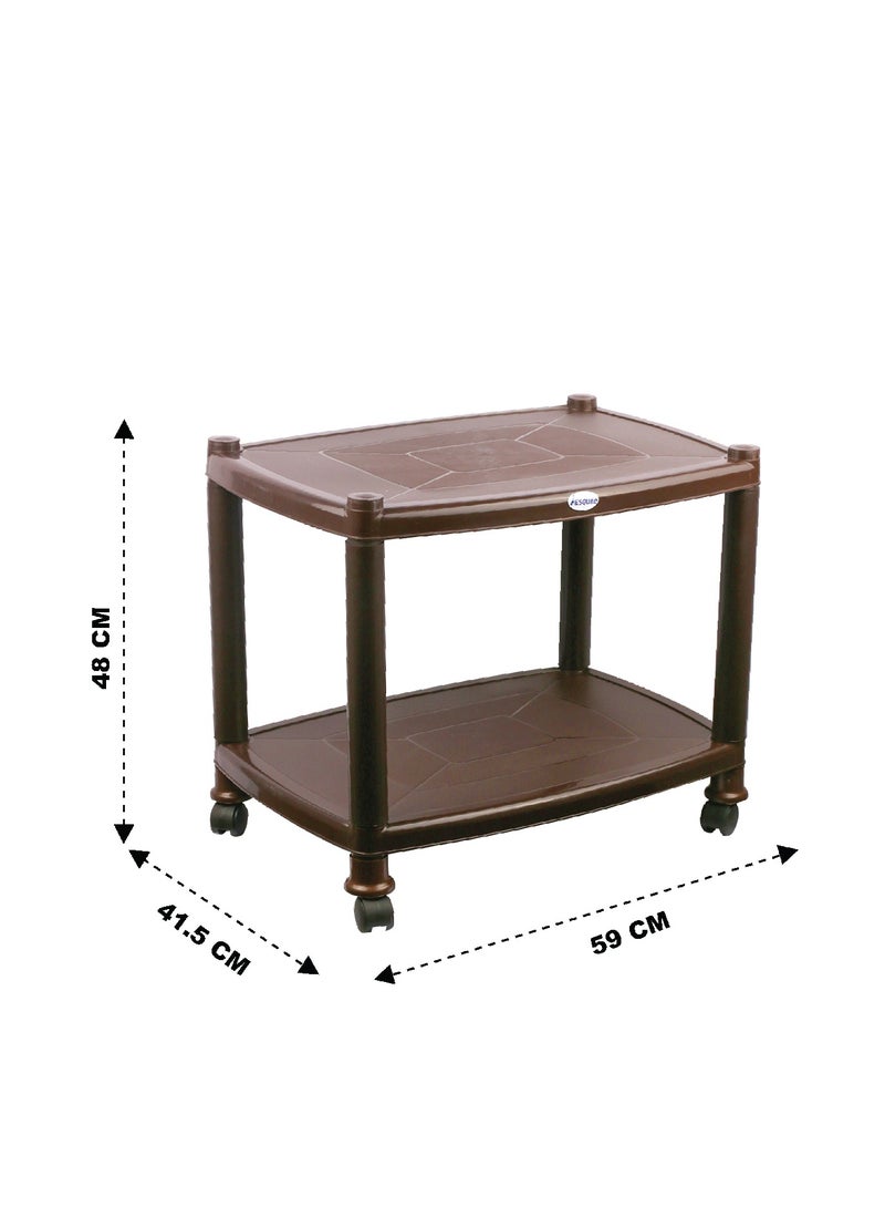 ESQUBE Esqube Sigma Plastic Trolley Portable Coffee Table, Brown Color Brown  - Image 4