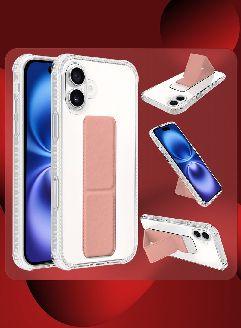 MARGOUN ( for iPhone 16 Plus ) 3 Pack, 1 Case and 2 Screen Protectors, with Phone Grip and Expanding Stand, Kickstand Fully Protective Cover with Phone Grip Holder Pink - Image 3