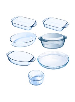 مجموعة 3 أشكال مستطيلة من Pyrex 8 قطع 3 أشكال مستطيلة (2.9 لتر-1.4 لتر-2 لتر) شكل دائري (1.4 لتر) قدر (2.1 لتر) طبق بيضاوي (0.65 لتر) وعاء (0.3 لتر) طاجين شفاف 1 35x23x6.5 / طاجين 2 27x17x6 / طاجين 3 30x21x7 / صينية 28 / وعاء 24x20x10 / صينية بيضاوية 21x13x5 طبق 10 سم