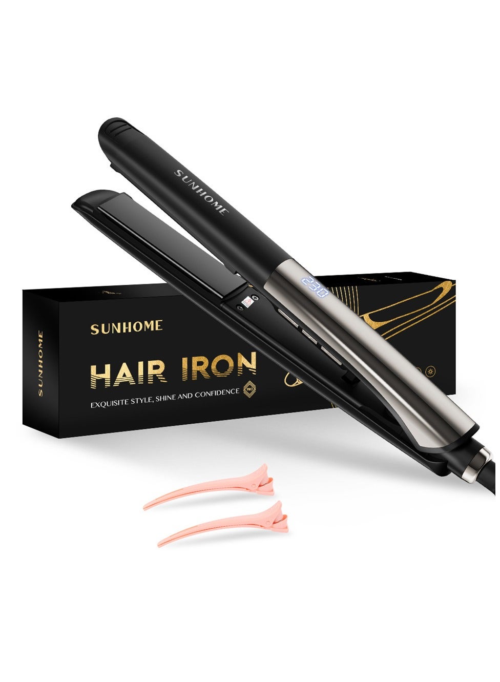 صن هوم Ceramic Hair Straightener, 2 in 1 Hair Straighteners and Curlers with Ceramic Coating for Smooth Glide, 10 Second Heat up, Up to 230°C, Lasting Results for Curl/Wave/Straighten Hair Grey 