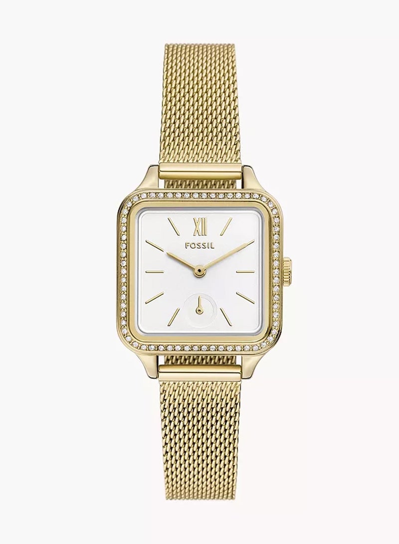 FOSSIL Women's Colleen Three-Hand Gold-Tone Stainless Steel Mesh Watch BQ3972 - 28mm  - Image 1