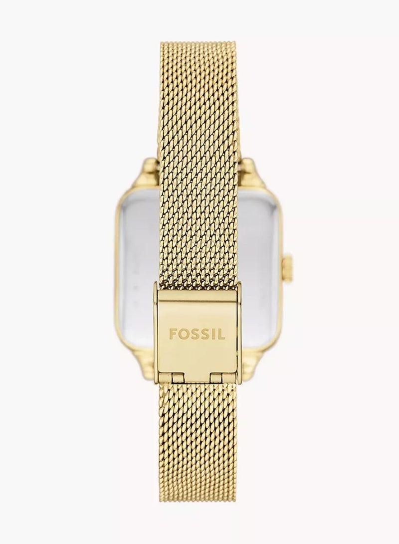 FOSSIL Women's Colleen Three-Hand Gold-Tone Stainless Steel Mesh Watch BQ3972 - 28mm  - Image 3