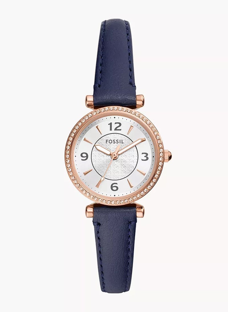 FOSSIL Women's Carlie Three-Hand Navy LiteHide Leather Watch ES5295 – 28mm  - Image 1