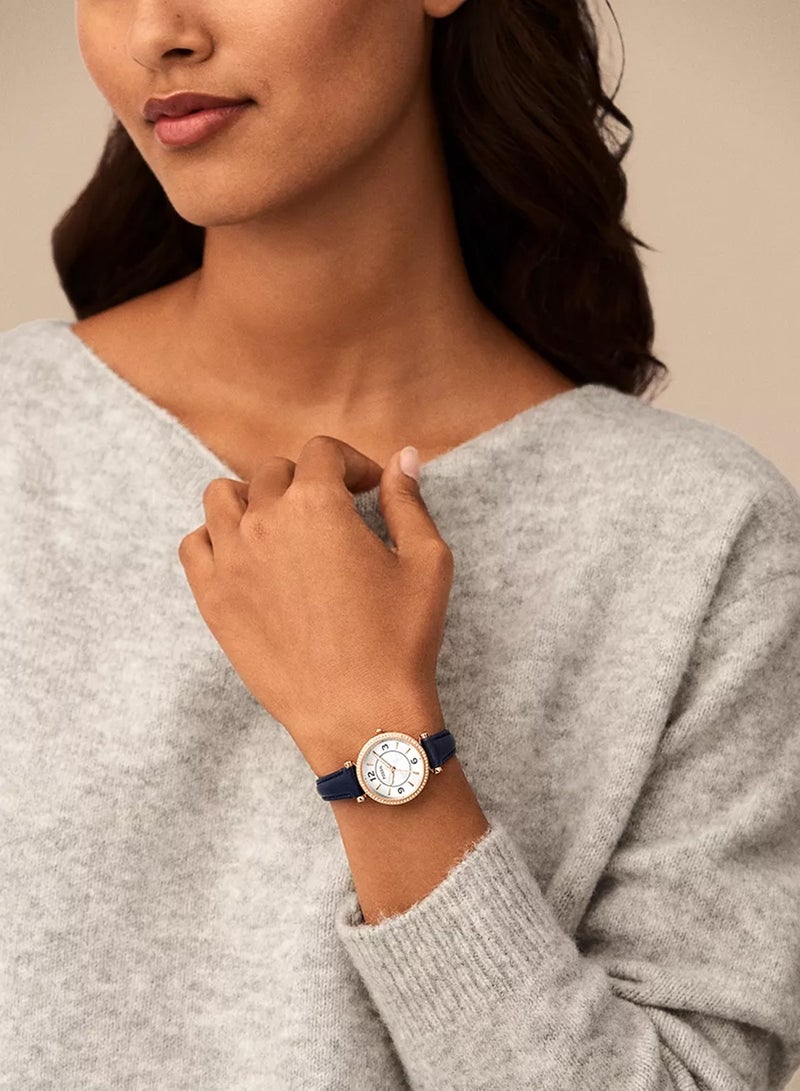 FOSSIL Women's Carlie Three-Hand Navy LiteHide Leather Watch ES5295 – 28mm  - Image 4