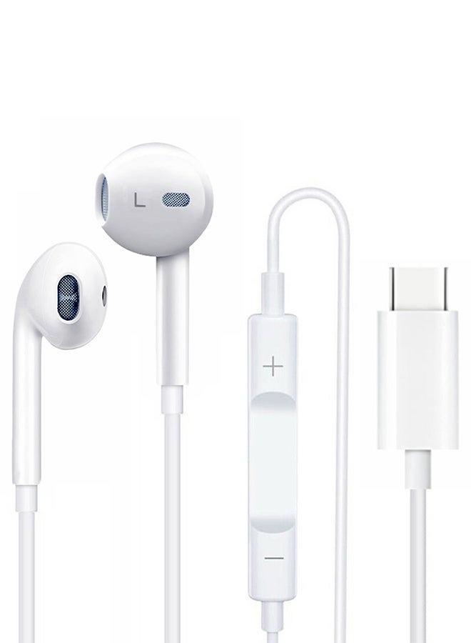 MARGOUN - ( for iPhone 15 Pro ) Wired Headphone For Apple Type C Wired iPhone Headphones In-Ear Earbuds Built-in Microphone and Volume Control White - Image 1