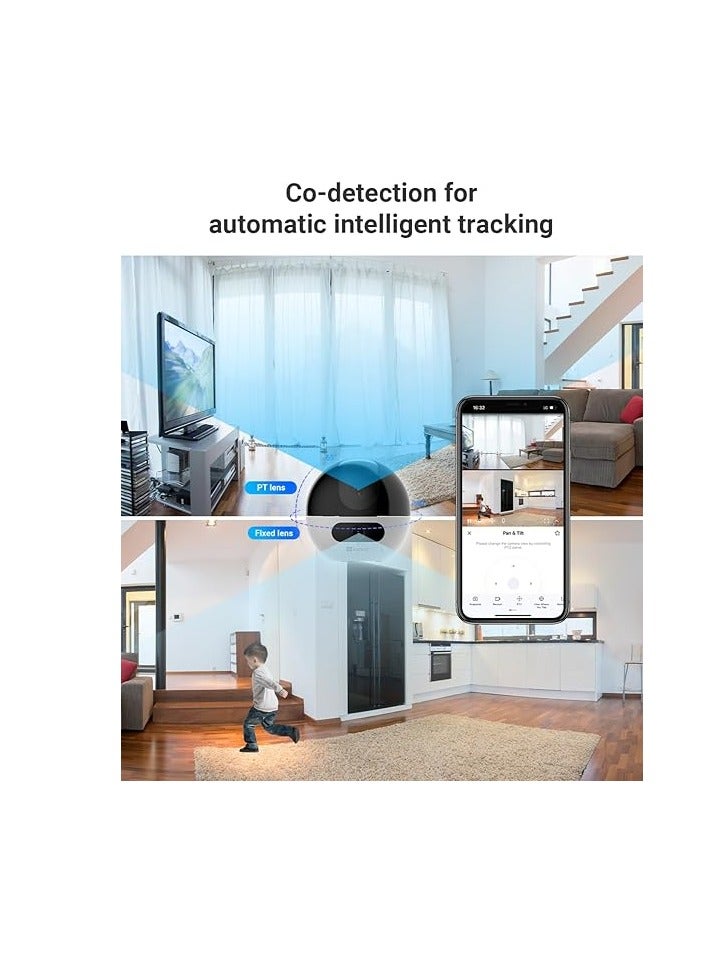 EZVIZ - C7 Dual-Lens 2K+ Pan & Tilt Wi-Fi Camera, 2560x1440 Resolution, AI-Powered Human & Pet Detection, 2.8mm Fixed & 6mm PT Lenses (108° & 60° View Angles), 10m IR Night Vision, H.265 Video Compression, Dual-Band Wi-Fi, Smart Motion Detection, Patrol Mode, MicroSD Support (Up to 512GB), EZVIZ Cloud Storage, Type-C Power, IP65 Weatherproof, Google Assistant & Alexa Integration, Bluetooth Pairing, Easy Setup with EZVIZ App - Image 1