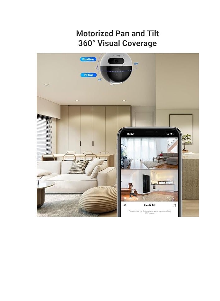 EZVIZ - C7 Dual-Lens 2K+ Pan & Tilt Wi-Fi Camera, 2560x1440 Resolution, AI-Powered Human & Pet Detection, 2.8mm Fixed & 6mm PT Lenses (108° & 60° View Angles), 10m IR Night Vision, H.265 Video Compression, Dual-Band Wi-Fi, Smart Motion Detection, Patrol Mode, MicroSD Support (Up to 512GB), EZVIZ Cloud Storage, Type-C Power, IP65 Weatherproof, Google Assistant & Alexa Integration, Bluetooth Pairing, Easy Setup with EZVIZ App - Image 1