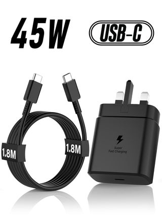 for Samsung 45W Fast Charger Type C for S24 Ultra, S23 Ultra, S22 Ultra, S21 Ultra, A55, A54, Z Flip5, Z Flip4, Z Fold5, Z Fold4, Tab S9 Ultra, S9, S8, S7, S6, A9, 5A Cable, Super PD 3.0 Charge / 1m Cable Black - pnsku/N70117602V/45/_/1738266552/983fb9c2-fb5b-42f1-a730-2387fb6e571a