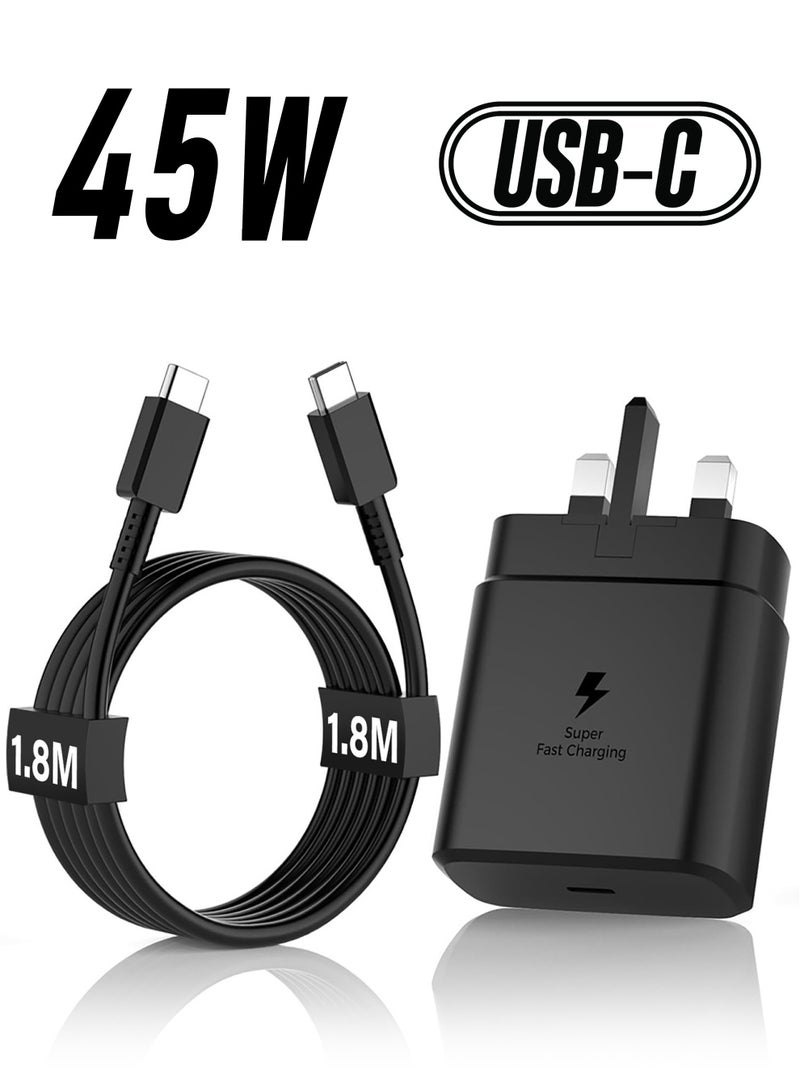 مارجون for Samsung 45W Fast Charger Type C for S24 Ultra, S23 Ultra, S22 Ultra, S21 Ultra, A55, A54, Z Flip5, Z Flip4, Z Fold5, Z Fold4, Tab S9 Ultra, S9, S8, S7, S6, A9, 5A Cable, Super PD 3.0 Charge / 1m Cable Black  - Image 1