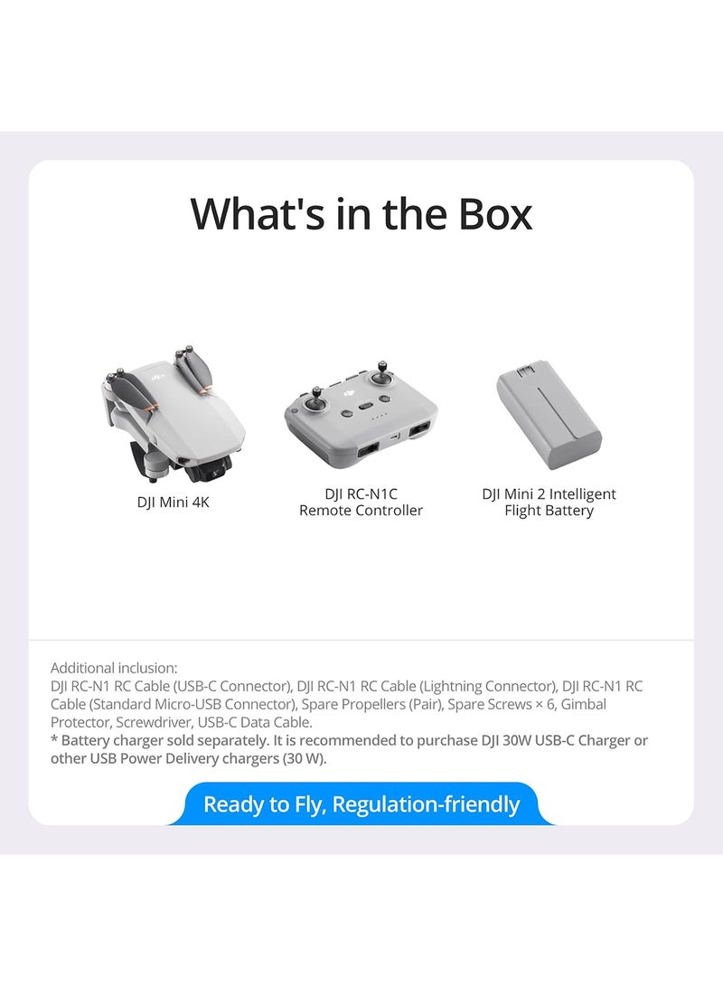 dji - Mini 4K, Drone with 4K UHD Camera for Adults, Under 249 g, 3-Axis Gimbal Stabilization, 10km Video Transmission, Auto Return, Wind Resistance, 1 Battery for 31-Min Max Flight Time, Intelligent Flight - Image 1