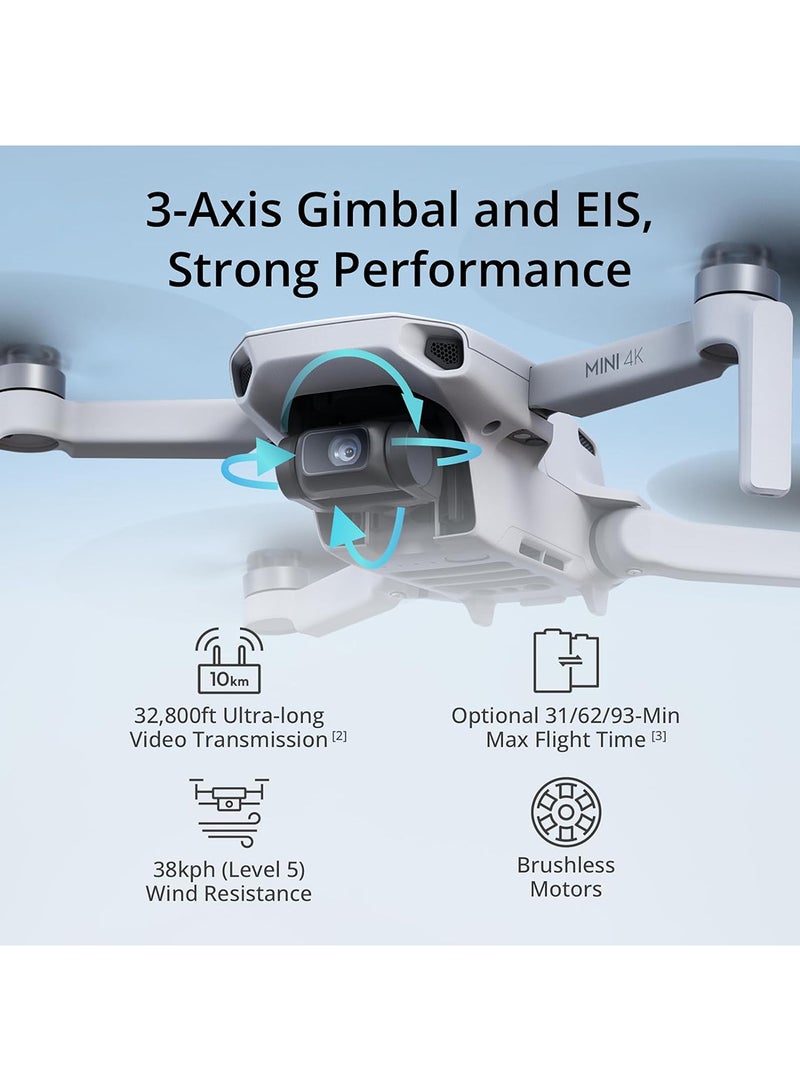 dji - Mini 4K, Drone with 4K UHD Camera for Adults, Under 249 g, 3-Axis Gimbal Stabilization, 10km Video Transmission, Auto Return, Wind Resistance, 1 Battery for 31-Min Max Flight Time, Intelligent Flight - Image 1