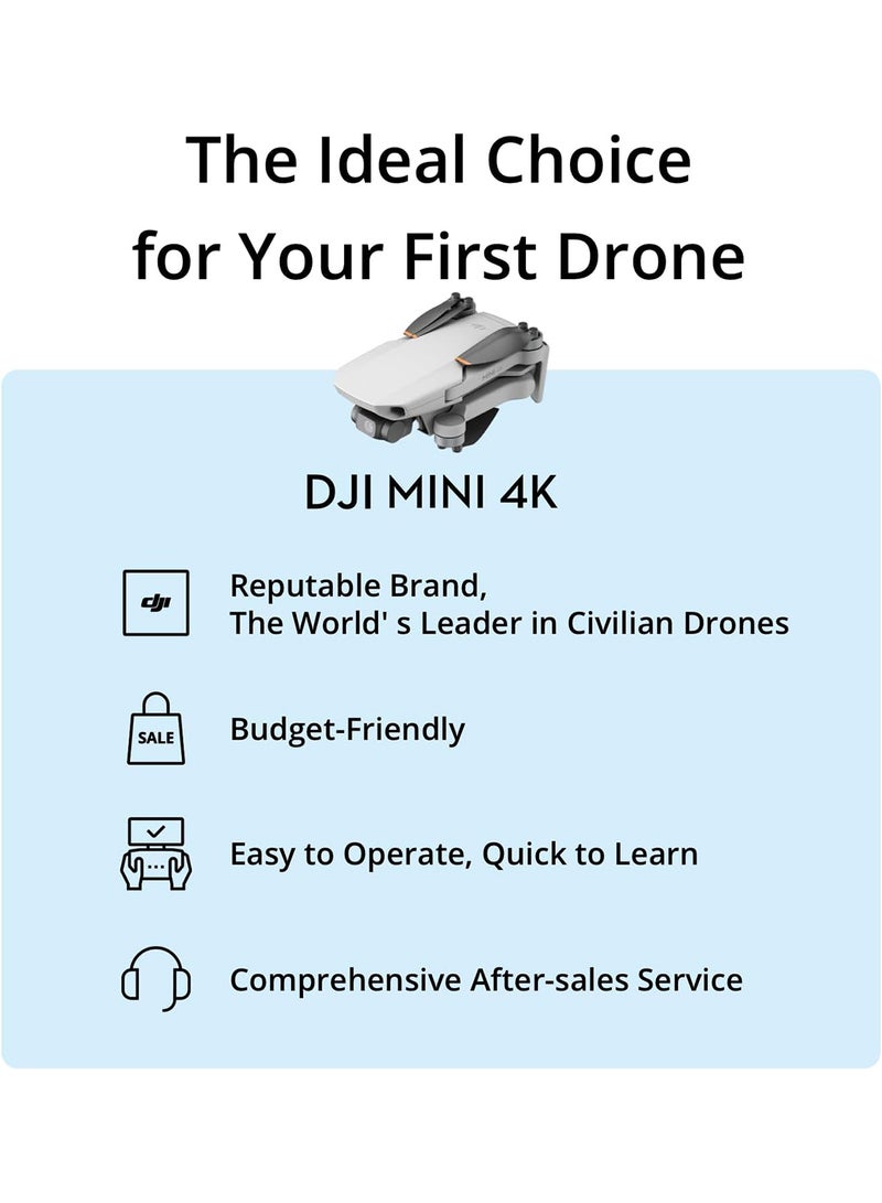 dji - Mini 4K, Drone with 4K UHD Camera for Adults, Under 249 g, 3-Axis Gimbal Stabilization, 10km Video Transmission, Auto Return, Wind Resistance, 1 Battery for 31-Min Max Flight Time, Intelligent Flight - Image 1