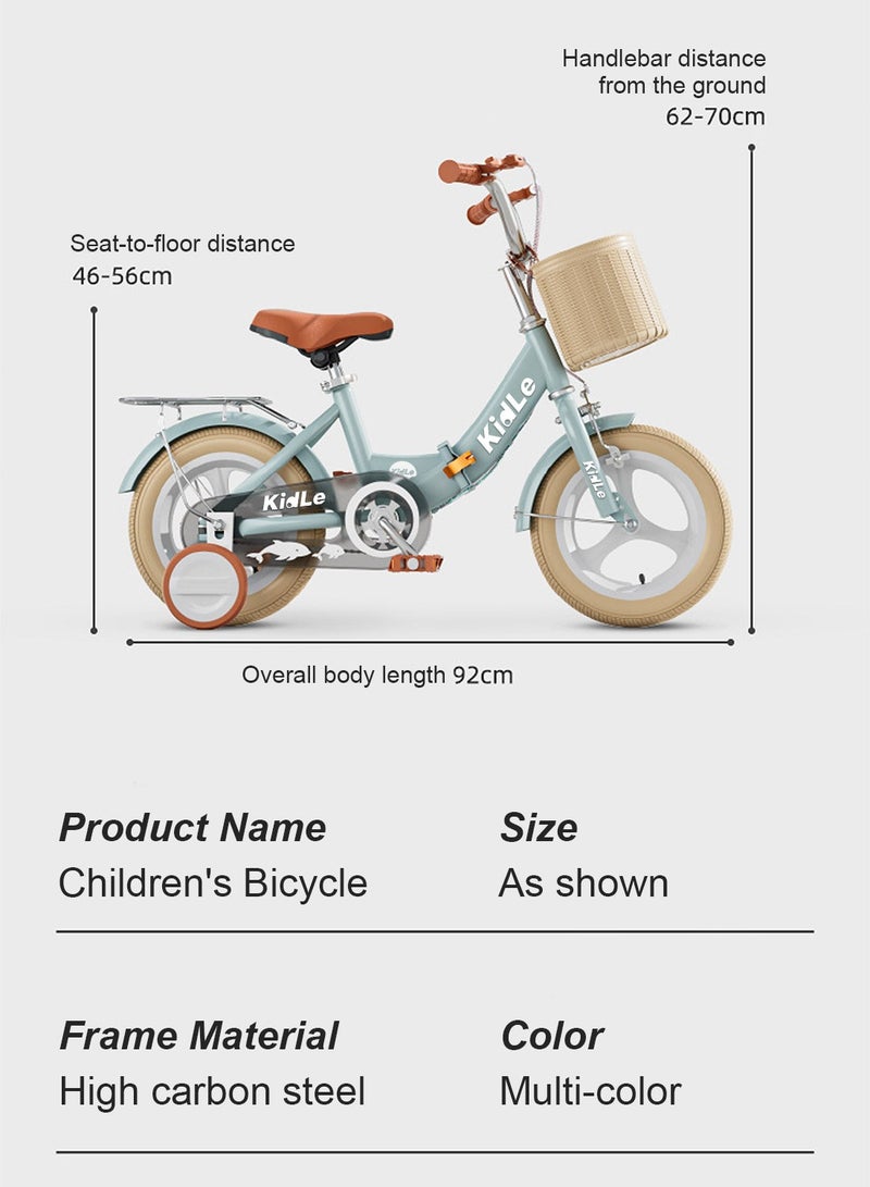 Kidle - Kids Bike Foldable Bicycle 12-18 Inch, Children Bikes for 3-12 Years Boys and Girls Balance Bike, With Training wheel, Passenger Rear Seat and Basket Bicycle 12inch - Image 1