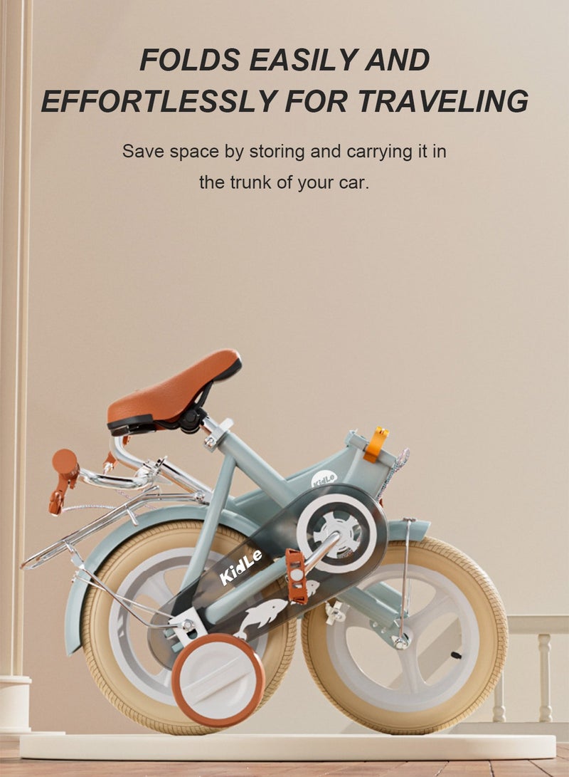 كيدل Kids Bike Foldable Bicycle 12-18 Inch, Children Bikes for 3-12 Years Boys and Girls Balance Bike, With Training wheel, Passenger Rear Seat and Basket Bicycle 16inch - Image 2