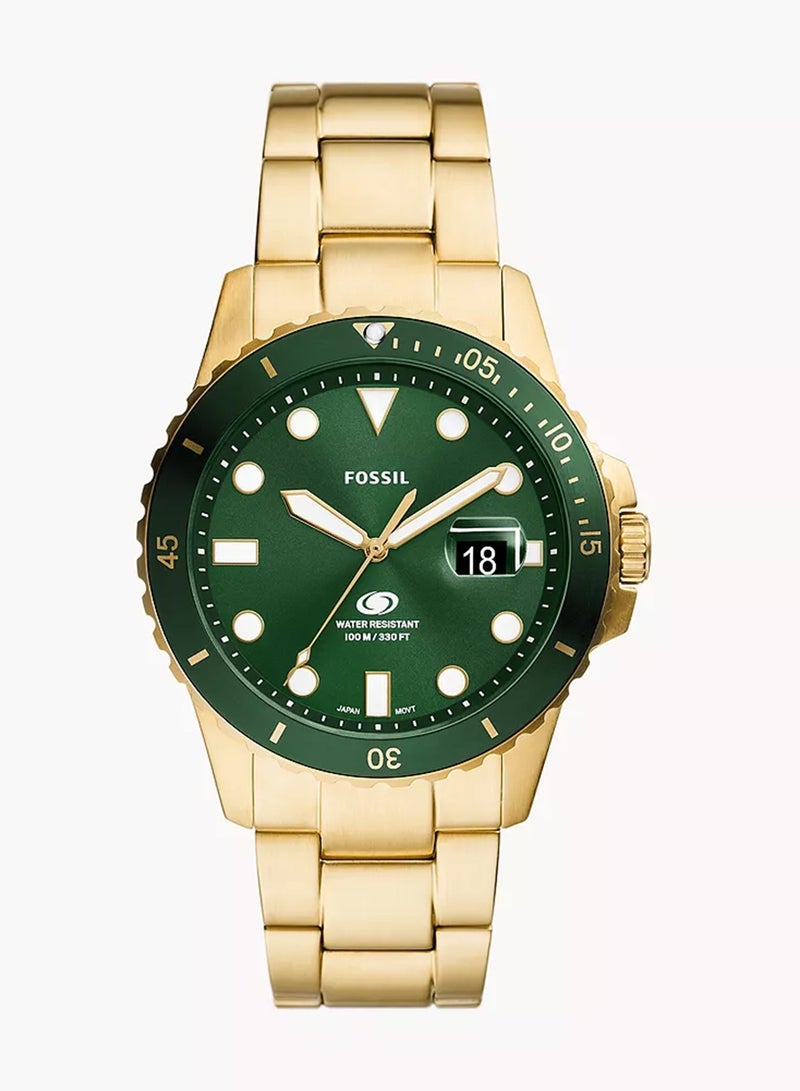 فوسيل ساعة غوص زرقاء بثلاثة عقارب وتاريخ بلون ذهبي من الفولاذ المقاوم للصدأ FS6030 - 42 مم - Image 1