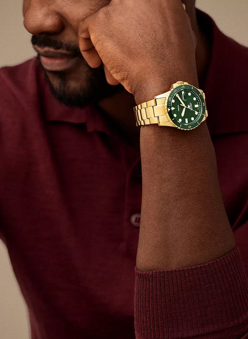 فوسيل ساعة غوص زرقاء بثلاثة عقارب وتاريخ بلون ذهبي من الفولاذ المقاوم للصدأ FS6030 - 42 مم - Image 4