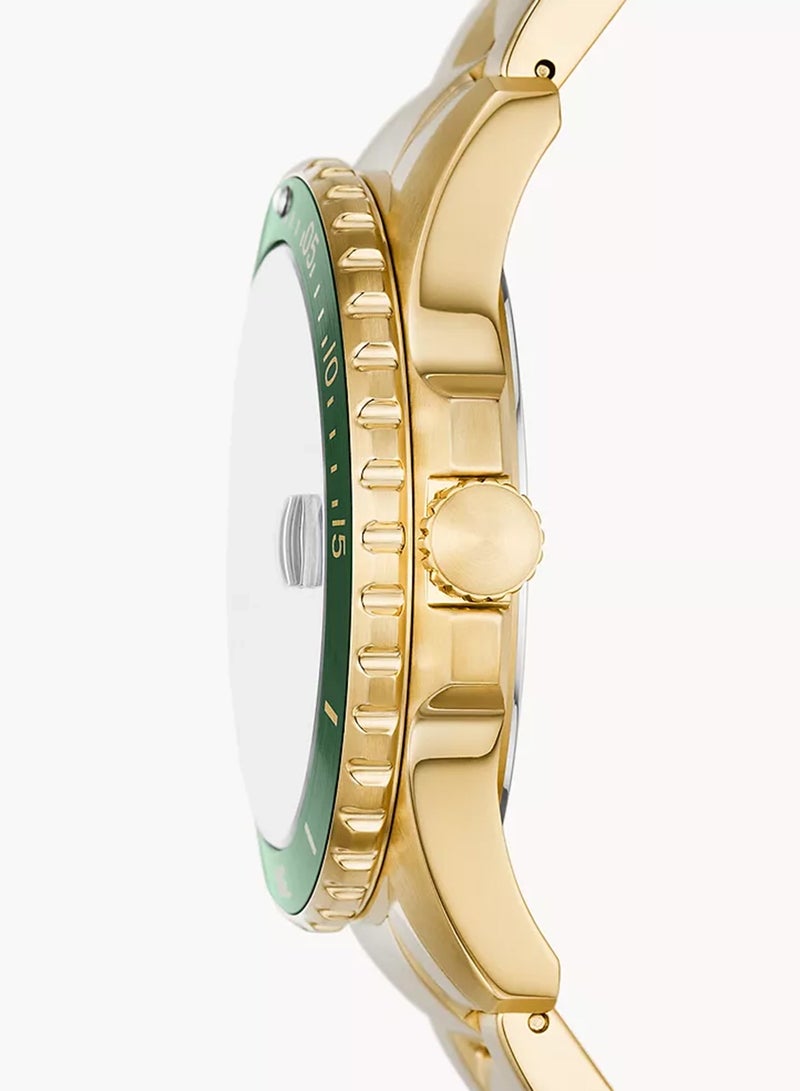 فوسيل ساعة غوص زرقاء بثلاثة عقارب وتاريخ بلون ذهبي من الفولاذ المقاوم للصدأ FS6030 - 42 مم - Image 2