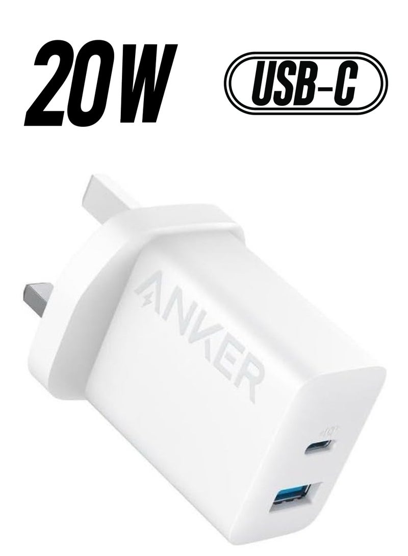 Anker - USB C Plug, iPhone Charger, 20W Dual Port USB Fast Wall Charger, USB C Charger Block for iPhone 15/15 Pro/15 Pro Max/14/13/12, iPad Pro, AirPods, and More (Cable Not Included) White - Image 1