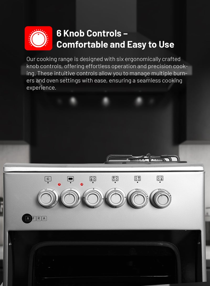 عفرا 50x50 cm Free-Standing Gas & Electric Cooking Range, 2 Gas Burners + 2 Electric Hotplates, Inox Top, Thermostat-Controlled Electric Oven, Full Safety, Storage Drawer | 2-Year Warranty AF-5050CRHG Stainless Steel  - Image 4