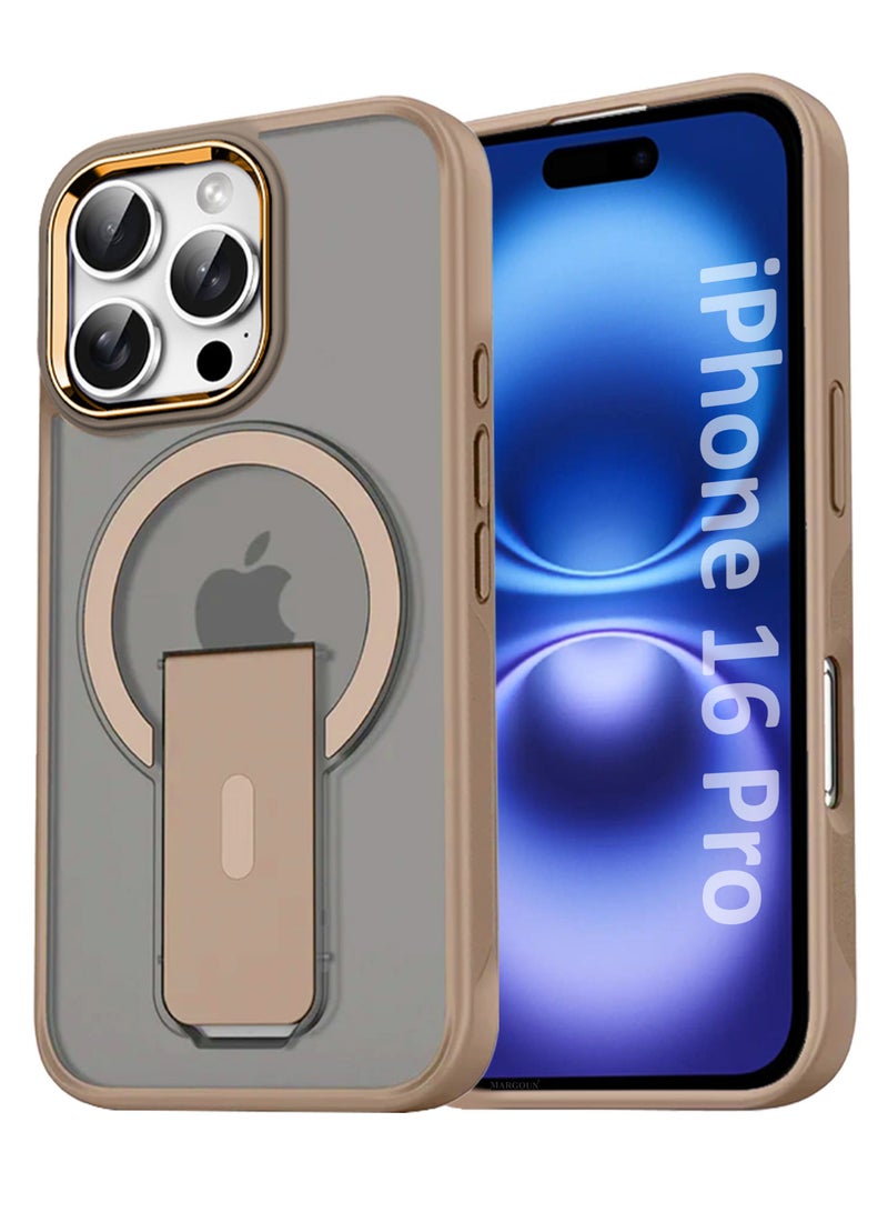 MARGOUN ( for iPhone 16 Pro ) Case Magnetic Kickstand Cover with Screen Camera Protection Support Wireless Charging Cover Brown - Image 1