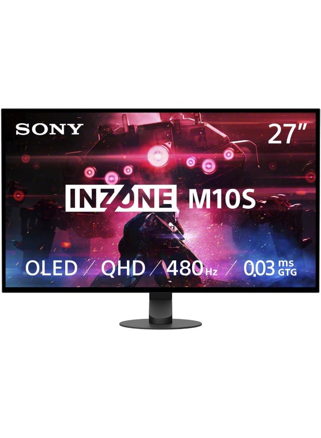Sony 27 inch OLED QHD INZONE M10S (2560x1440) Gaming Monitor, 480Hz 0.03ms GTG NVIDIA G-SYNC Compatible, Display HDR True Black 400, Anti-Glare, DisplayPort 2.1, VRR HDMI 2.1, USB, Tilt/Swivel/Height Black - Image 1