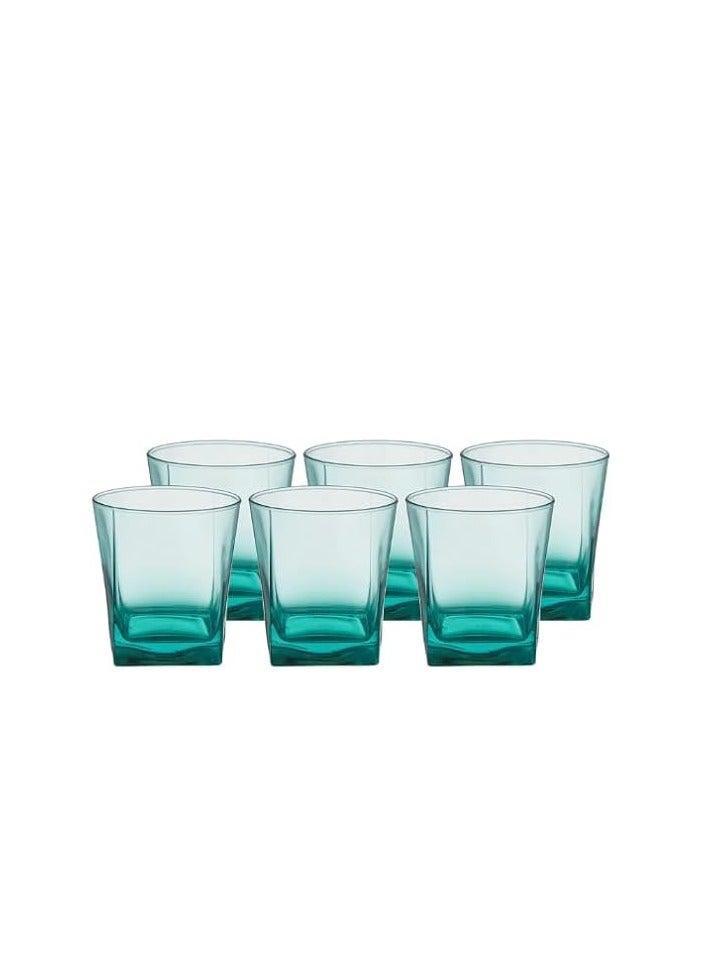 باساباتشي Pasabahce Juice,Tea and Water Colored Cups Set of 6 – Carre- 310ml -Green Color-Bulgarian Made - Image 1