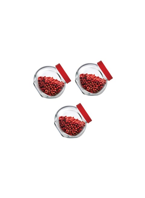 Pasabahce Bella Glass Spice Jar Set of 3 Jars with Red Cover 200ml -Turkey Made