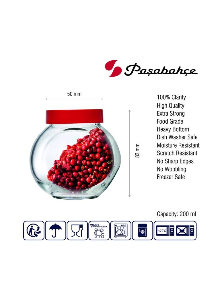 Pasabahce Bella Glass Spice Jar Set of 3 Jars with Red Cover 200ml -Turkey Made