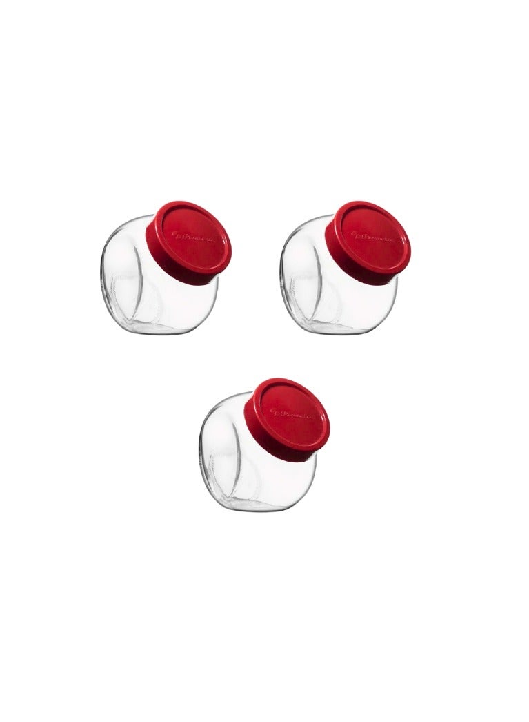 Pasabahce Bella Glass Spice Jar Set of 3 Jars with Red Cover 200ml -Turkey Made
