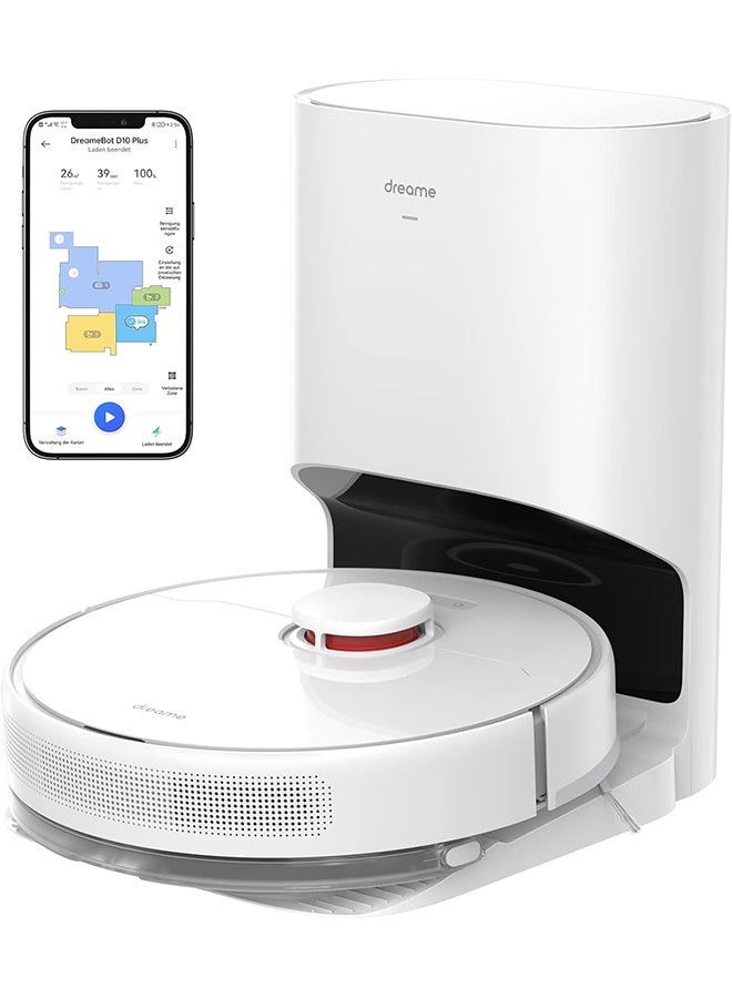 Dreame - Dreame D10 Plus Robot Vacuum Cleaner with Mop, 4000 Pa Strong Suction, LiDAR Navigation, Self Emptying Base for 45 Days of Cleaning, Compatible with Alexa, Wi-Fi Connected 0.01 W D10 PLUS WHITE - Image 1