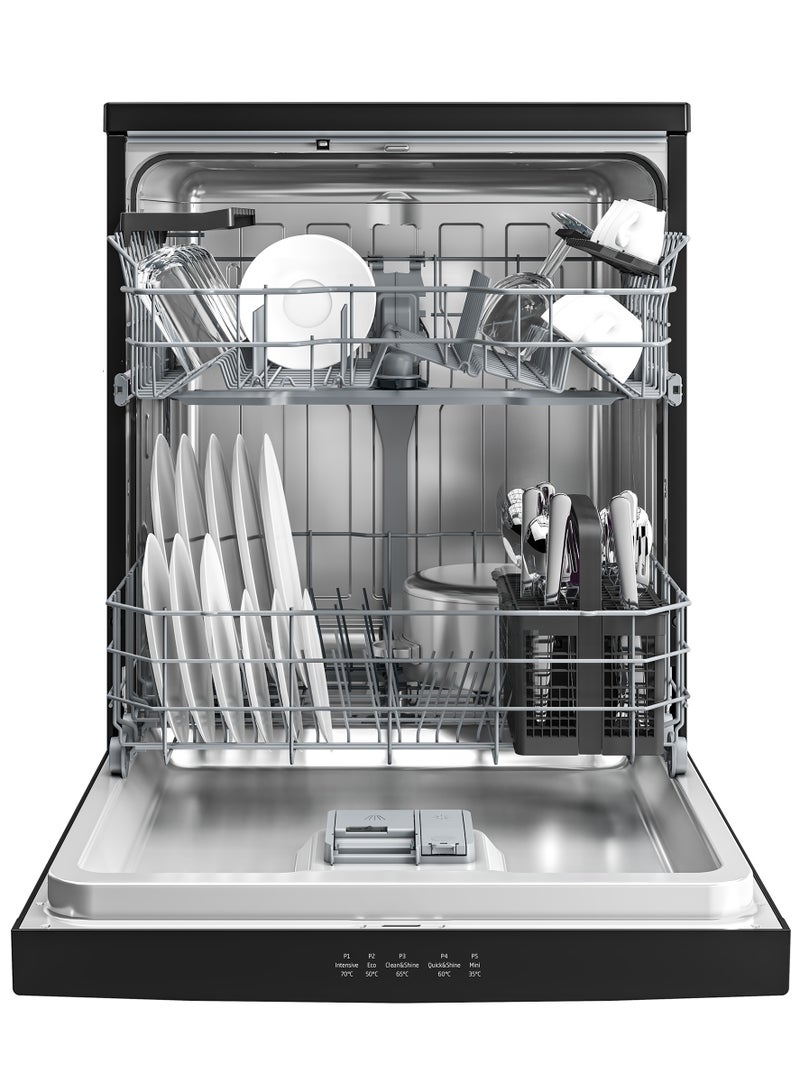 بيكو - Free-Standing Dishwasher - 14 Place Settings - 5 Program 60 cm Full Size - Stainless Steel - Time Delay - Half Load BDFN15421B Black - Image 1