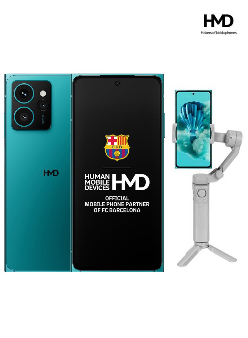 HMD Skyline 5G Dual SIM Blue Topaz 12+12GB RAM 256GB + 3 axis Foldable Gimbal + 1 year Screen Damage Protection - Middle East Version  - Image 1