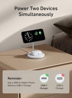 Anker Upgraded MagSafe Compatible Charger Stand, MagGo 2-in-1 Charging Station, Qi2 Certified 15W Wireless Charger Stand, for iPhone 16/15/14/13/12, AirPods Pro (No AC Adapter) White White  - Image 3