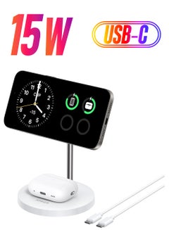 Upgraded Anker MagSafe Compatible Charger Stand, MagGo 2-in-1 Charging Station, Qi2 Certified 15W Wireless Charger Stand, for iPhone 15/14/13/12, AirPods Pro (No AC Adapter) White