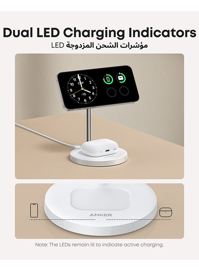 Anker Upgraded MagSafe Compatible Charger Stand, MagGo 2-in-1 Charging Station, Qi2 Certified 15W Wireless Charger Stand, for iPhone 16/15/14/13/12, AirPods Pro (No AC Adapter) White  - Image 5