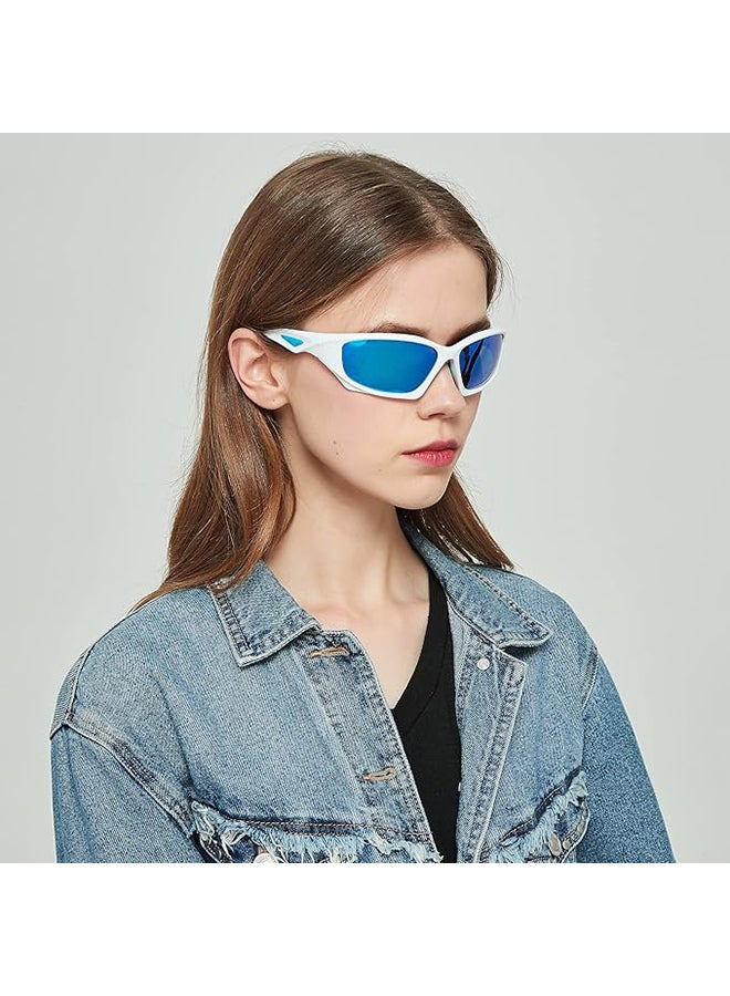 لي كوبر Men's Polarized Sunglasses WHITE Frame ICE BLUE REVO Lens - 62mm Lens - LC1011C02  - Image 5