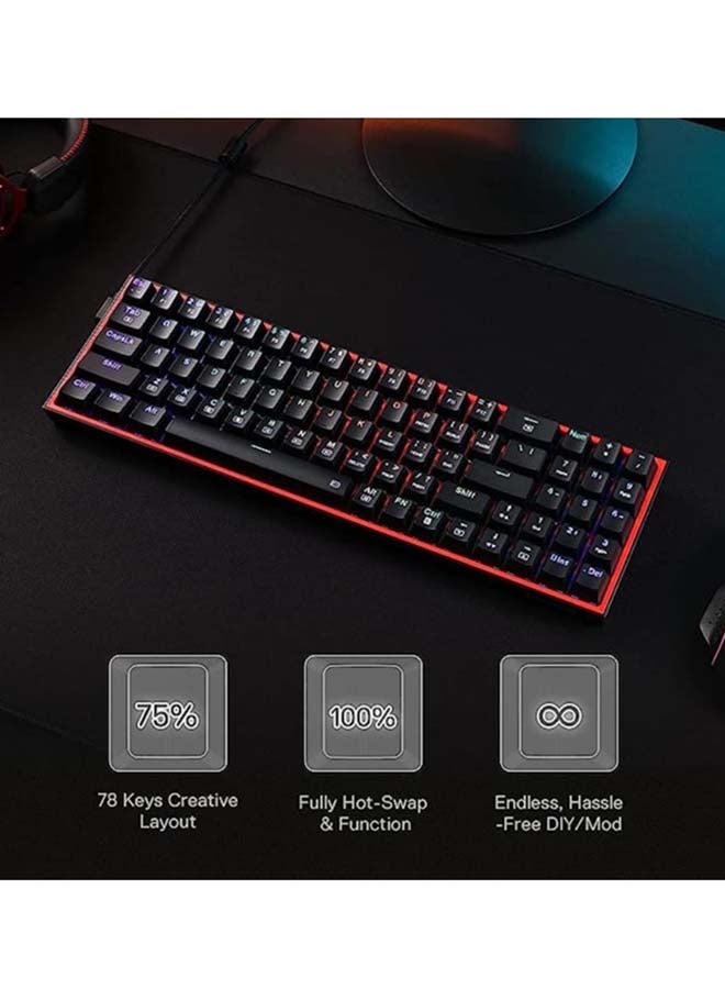 ريدراجون - K628 Pollux 75% Wired RGB Gaming Keyboard, 78 Keys Hot-Swappable Compact Mechanical Keyboard w/100% Hot-Swap Socket, Free-Mod Plate Mounted PCB & Dedicated Arrow Keys and Numpad, Red Switch - Image 1