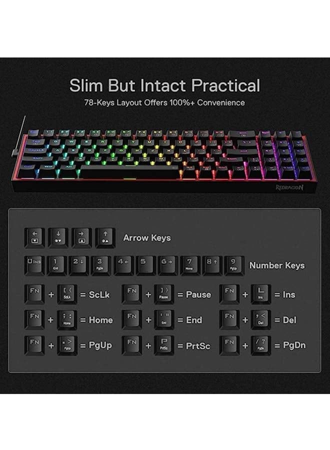 ريدراجون - K628 Pollux 75% Wired RGB Gaming Keyboard, 78 Keys Hot-Swappable Compact Mechanical Keyboard w/100% Hot-Swap Socket, Free-Mod Plate Mounted PCB & Dedicated Arrow Keys and Numpad, Red Switch - Image 1