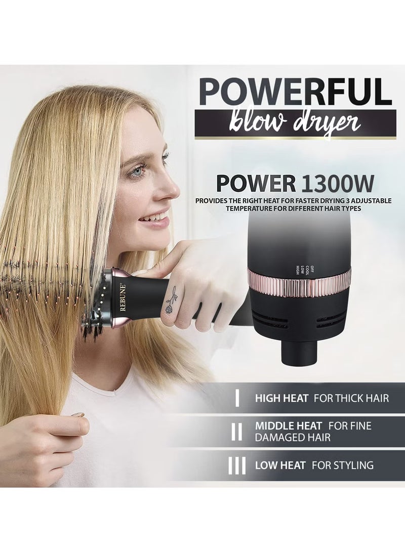 ريبون Original 1300W Powerful Ceramic Tourmaline Ionic Hot Air Brush New Hair Styler Black  - Image 5