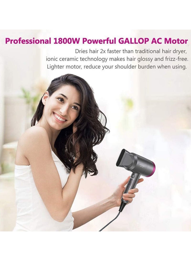 REBUNE - Hair Dryer 1800W Powerful AC Motor Fast Drying Ionic Hair Dryer with 2 Speed 3 Heat Setting Grey - Image 1